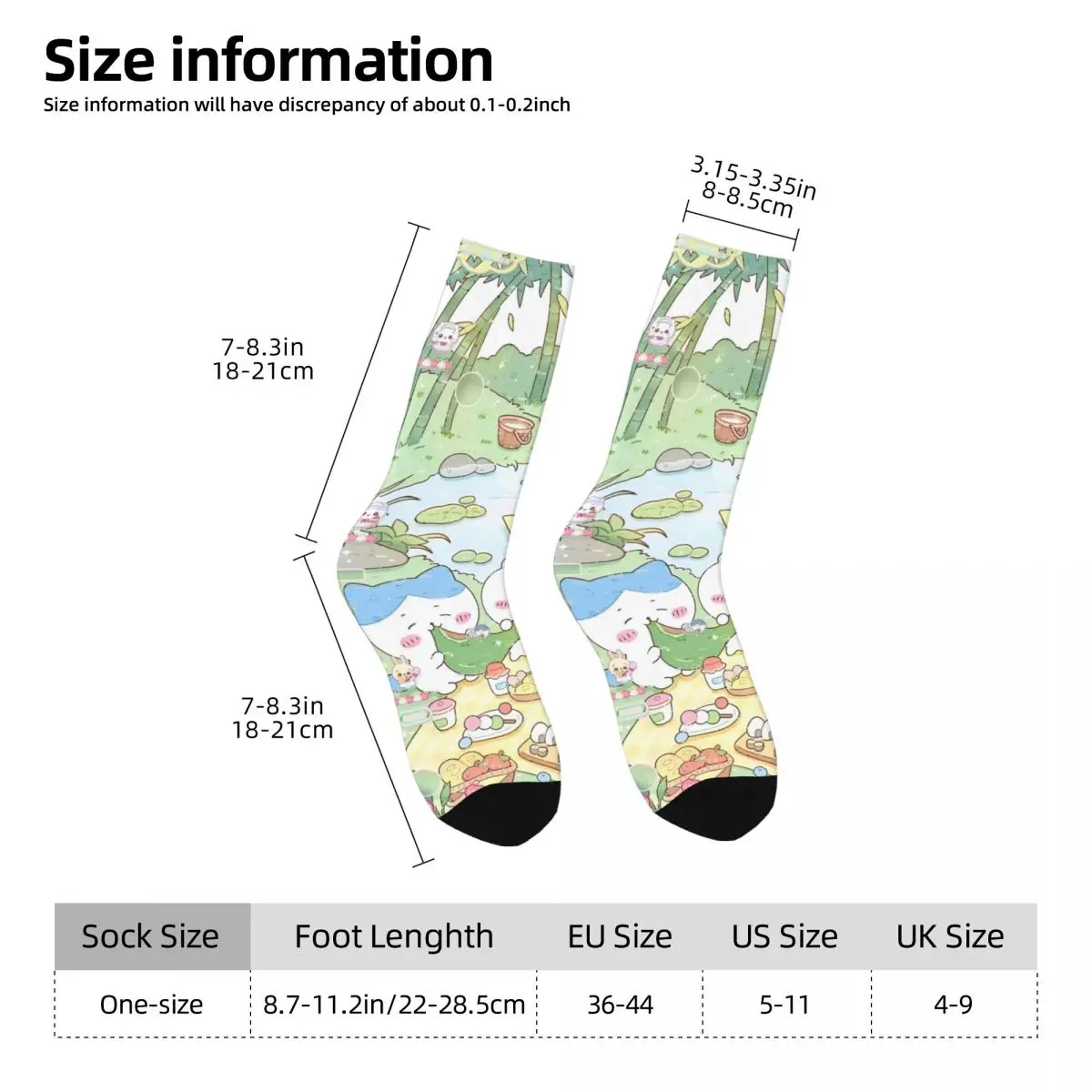 Chiikawa-Chaussettes de pique-nique coordonnantes pour hommes et femmes, bas d'hiver doux, motif de planche à roulettes, mode