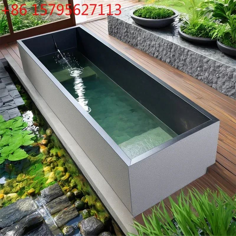 

Balcony fish pond stone rock slab outdoor fish tank koi box courtyard floor-to-ceiling tank turtle tank