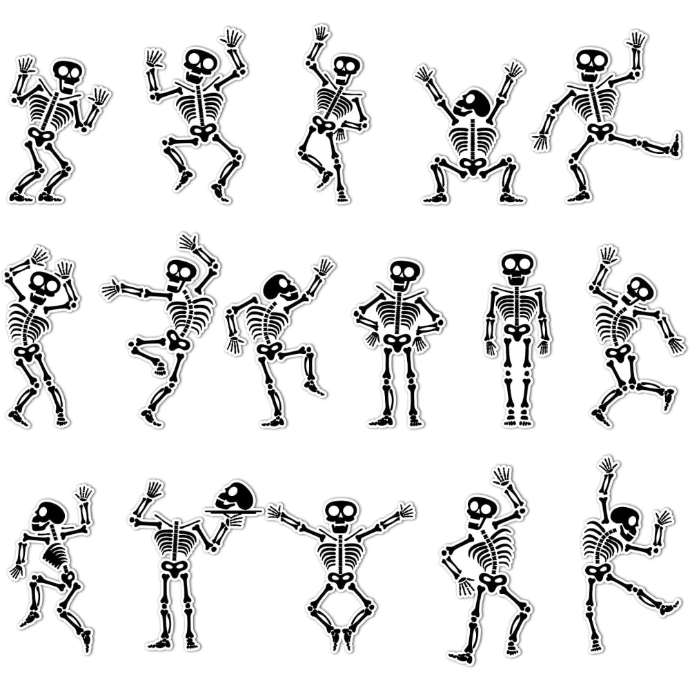 16Pcs Halloween Skeleton Metal Decor Magnets, Reusable Magnetic Stickers for Fridge Garage Door Locker Mailbox