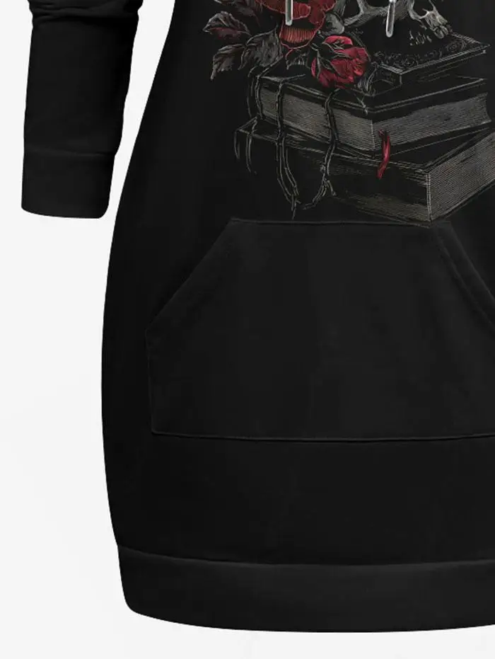 Plus Size Women\'s Sweatshirt Gothic Skull Skeleton Flower Book Printed Pullover Long Sleeves Hoodie 3D Graphic Pullover Tops
