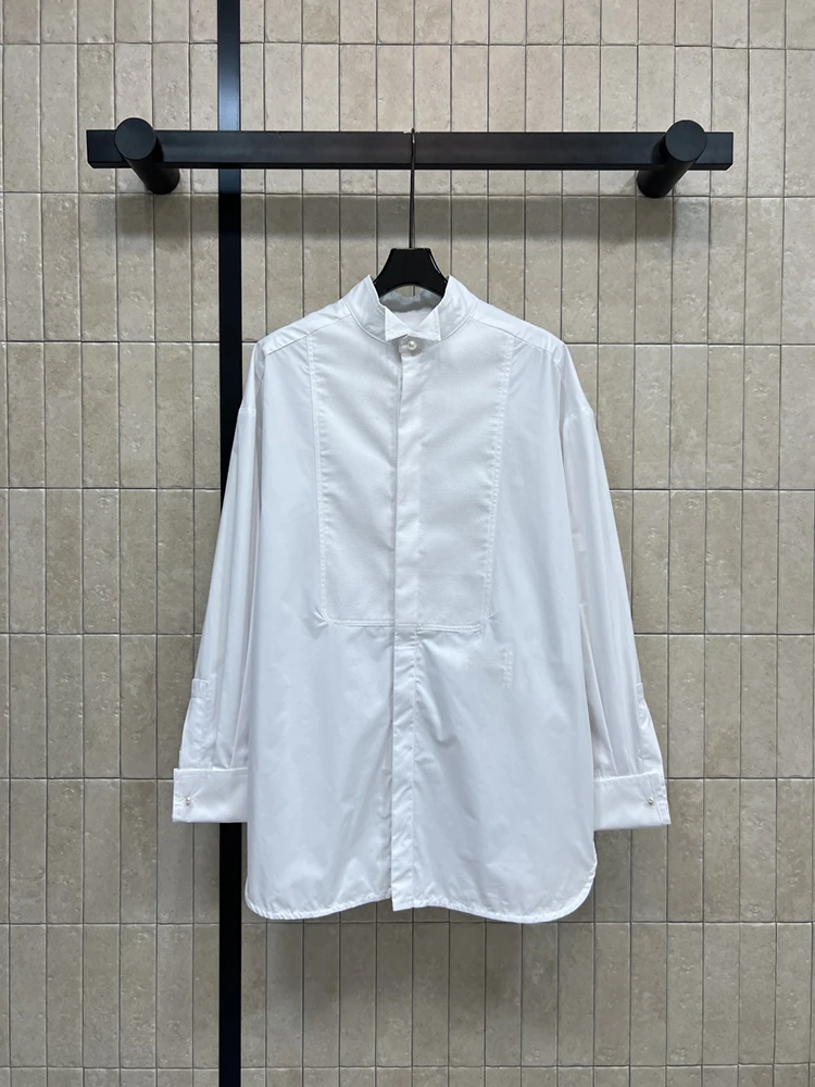 

SVORYXIU 2025 Autumn Fashion Stand Collar White Elegant Shirt Women's Casual Style Vintage Loose Blouses