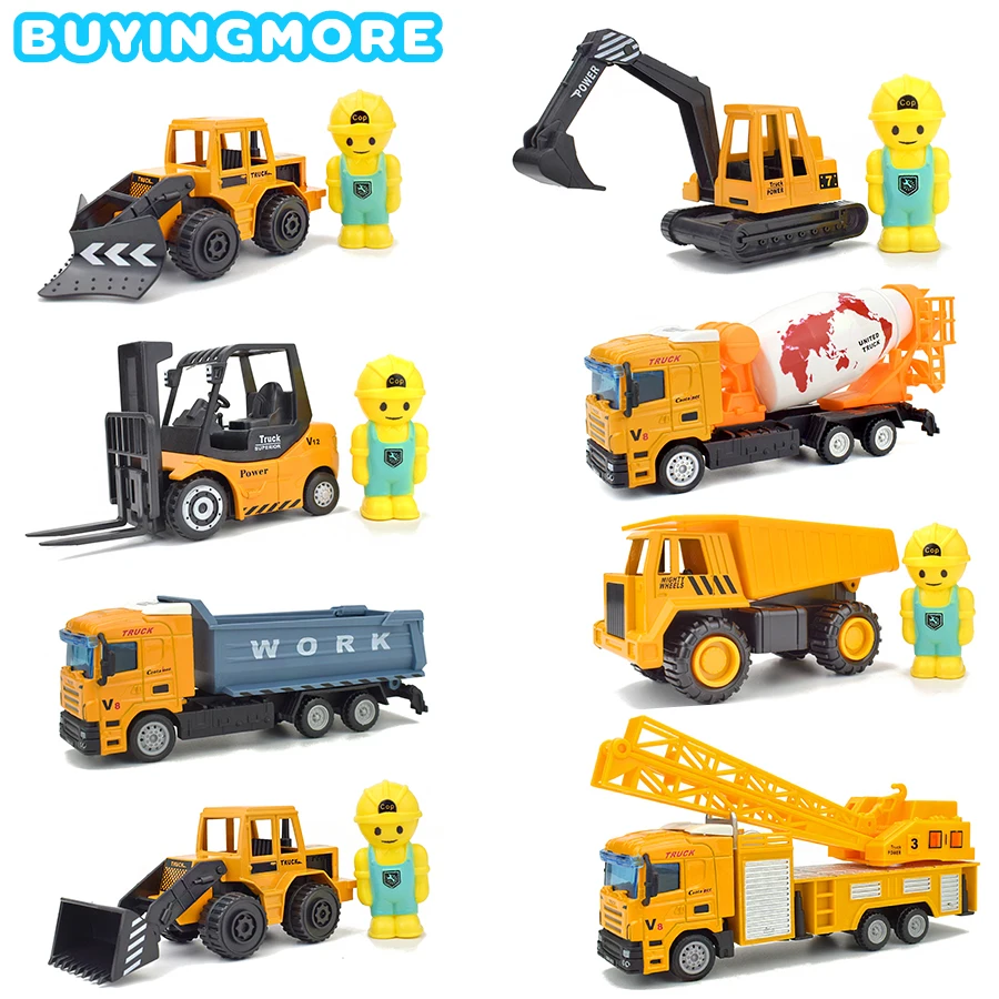 

8 Kinds Alloy Diecast Engineering Car Toys for Children Pull Back Inertial Vehicles Excavator Crane Metal Plastic Model Toy Gift