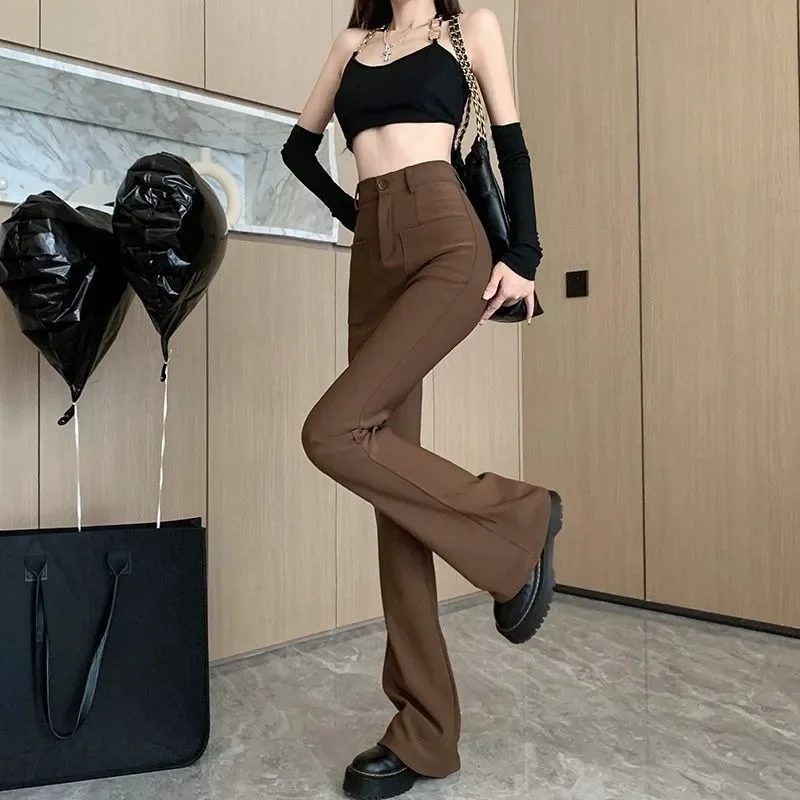 

Повседневные женские брюки, новые однотонные элегантные универсальные брюки Hotsweet High Street, тонкие женские простые стильные расклешенные брюки полной длины