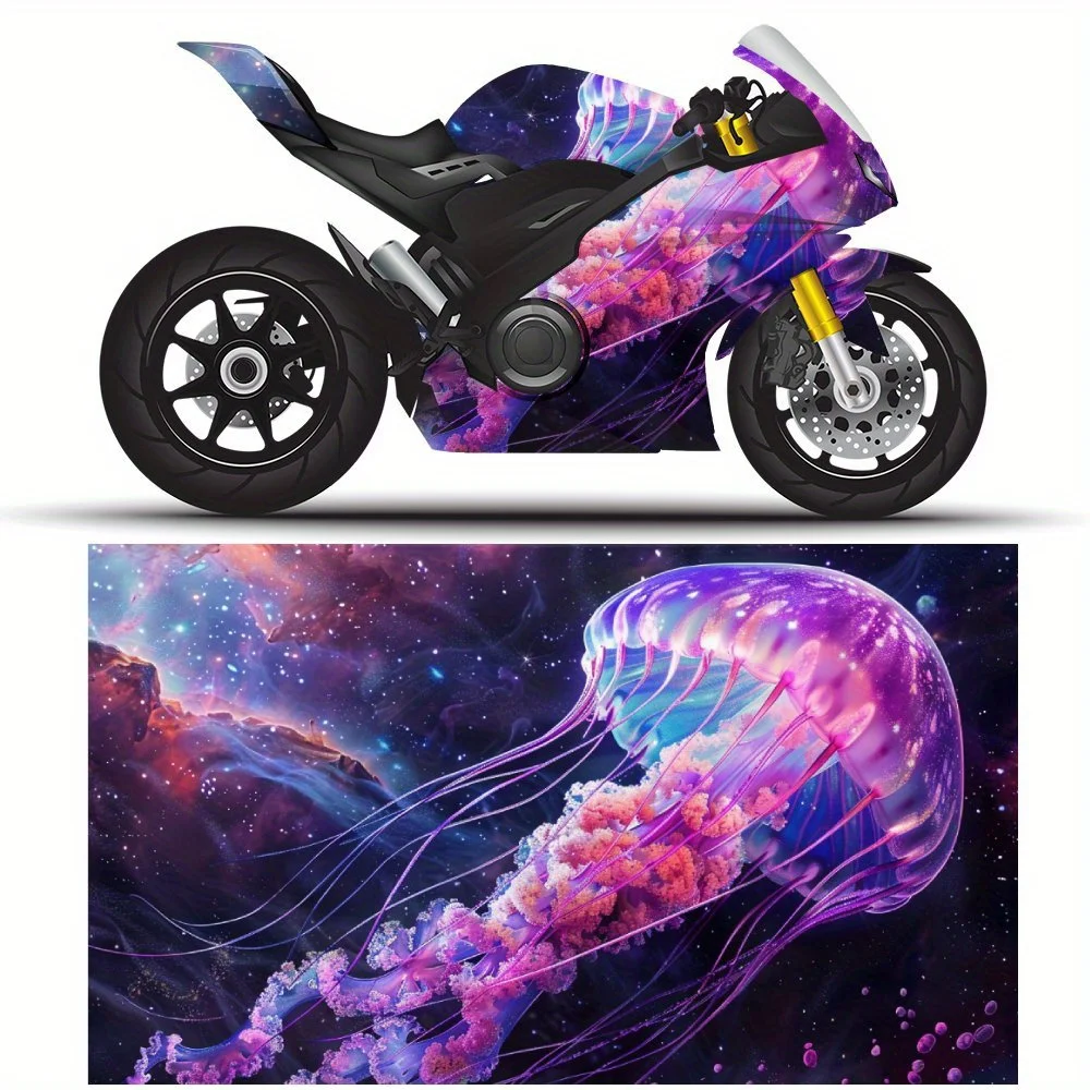 

Trendy Space Creature Purple Jellyfish PVC Motorcycle Vinyl Wrap, Self-Adhesive Waterproof Sticker, Anti-Scratch Decorative Film