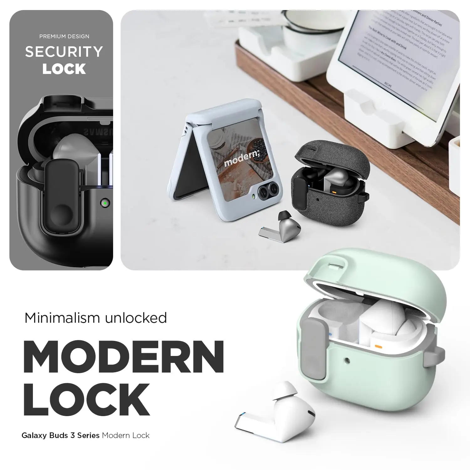 ออกแบบโมเดิร์นล็อคสําหรับ Galaxy Buds 3 & Galaxy Buds 3 Pro (2024) สําหรับ Samsung Galaxy Buds 3/Buds 3Pro กรณี Secure น่ารัก Protector