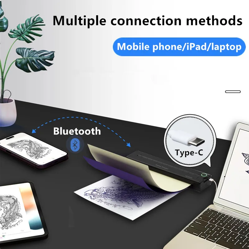 A46 Printer Tato Tanpa Tinta Portabel Mesin Transfer Stensil Tato Bluetooth Nirkabel Mesin Fotokopi Mendukung Android IOS Windows Mac
