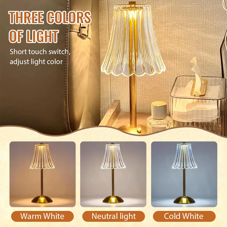 LED Lighting Desk Lamp 3 Color Dimming Touch Control USB Charging Night Lamp Touch Bedside Table Lamp For Bar Bedroom Room Decor