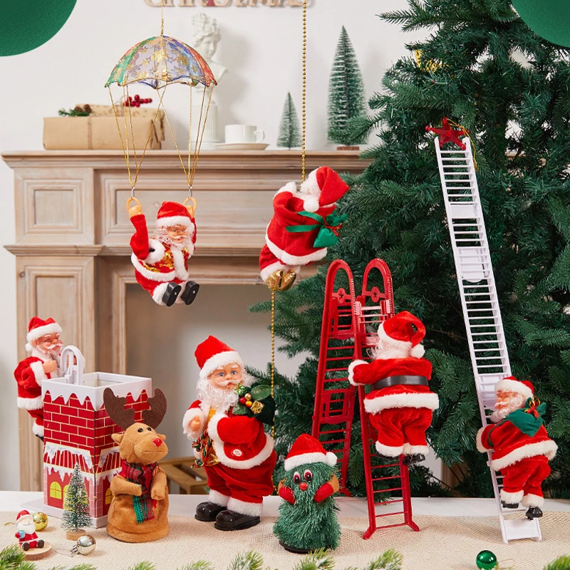 2024 Christmas Ornaments Gift Electric Climbing Rope Ladder Chimney Santa Claus Doll Toys Christmas Tree Hanging Décor