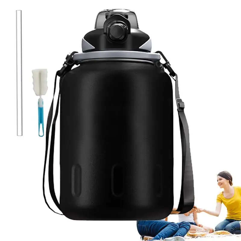 

Water Bottle For Sports Gym Bottle With Double Wall Straw & Brush Included Leak Proof Insulated Cup For Men Women