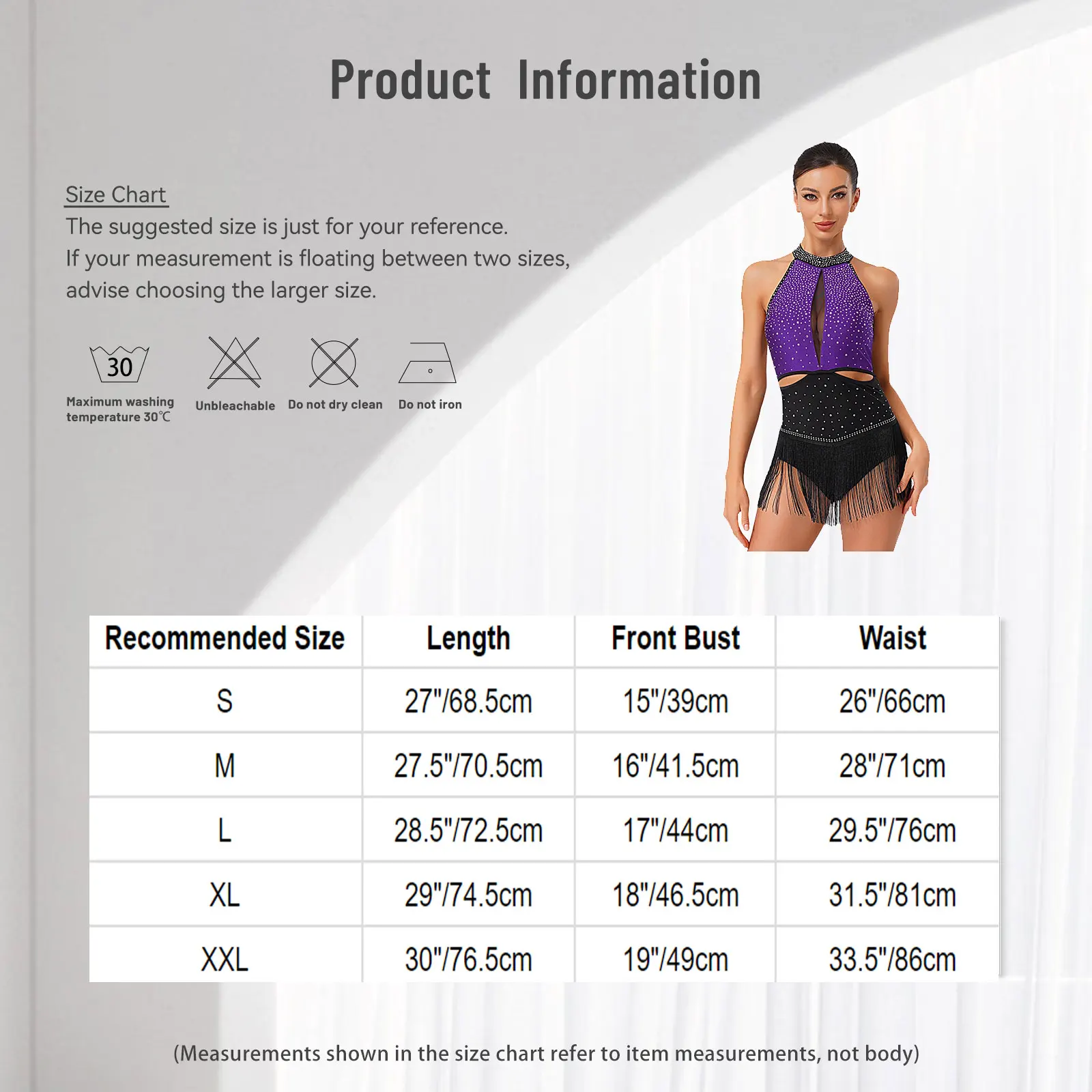 Womens Latin Tango Dance Leotard Rhinestones Backless Tiered Tassel Contrast Color Bodysuit Jumpsuit for Chacha Rumba Samba