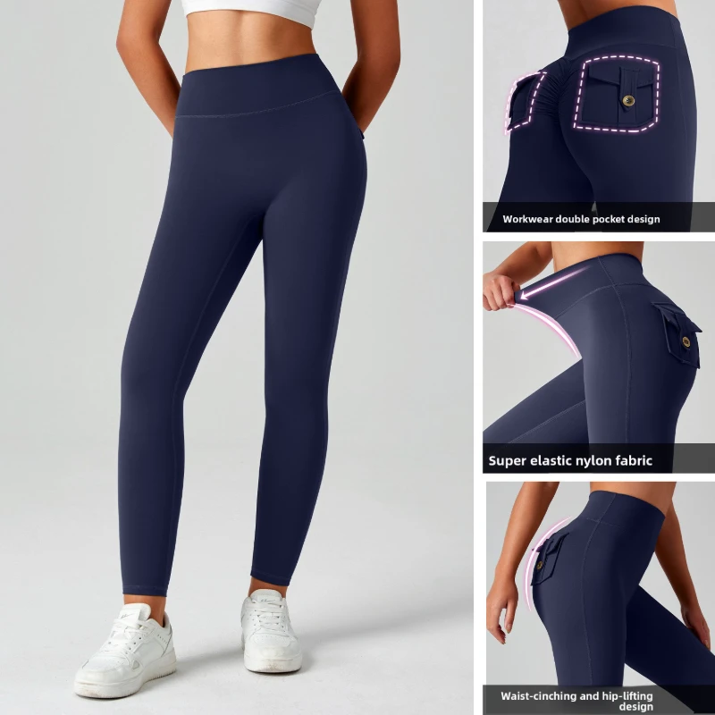 New High Waist Scrunch Butt Leggings Women Cargo Pockets Gym Workout Pants Butt Lifting Yoga Tights Running Sportswear