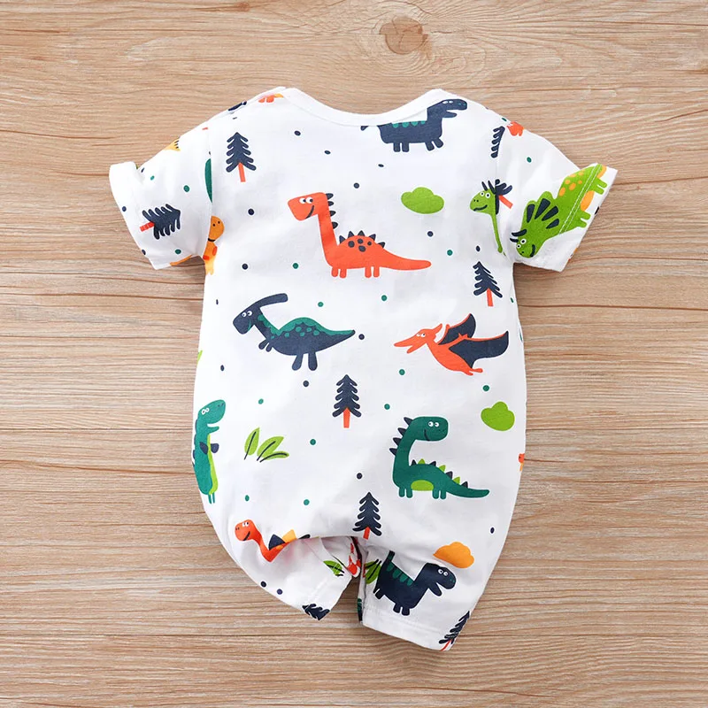 Newborn Clothes Cute Cartoon Dinosaur Full Print CottonComfortable And SoftSummer Boys And Girls0-18 Short Sleeved Baby Jumpsuit