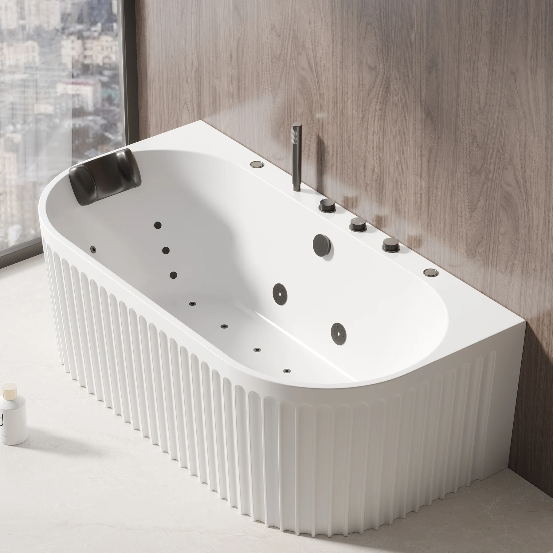 Customized Bathroom Soaking Whirlpools Air Massage Bathtub Artificial Stone Acrylic Freestanding SPA Corner Bath Tubs