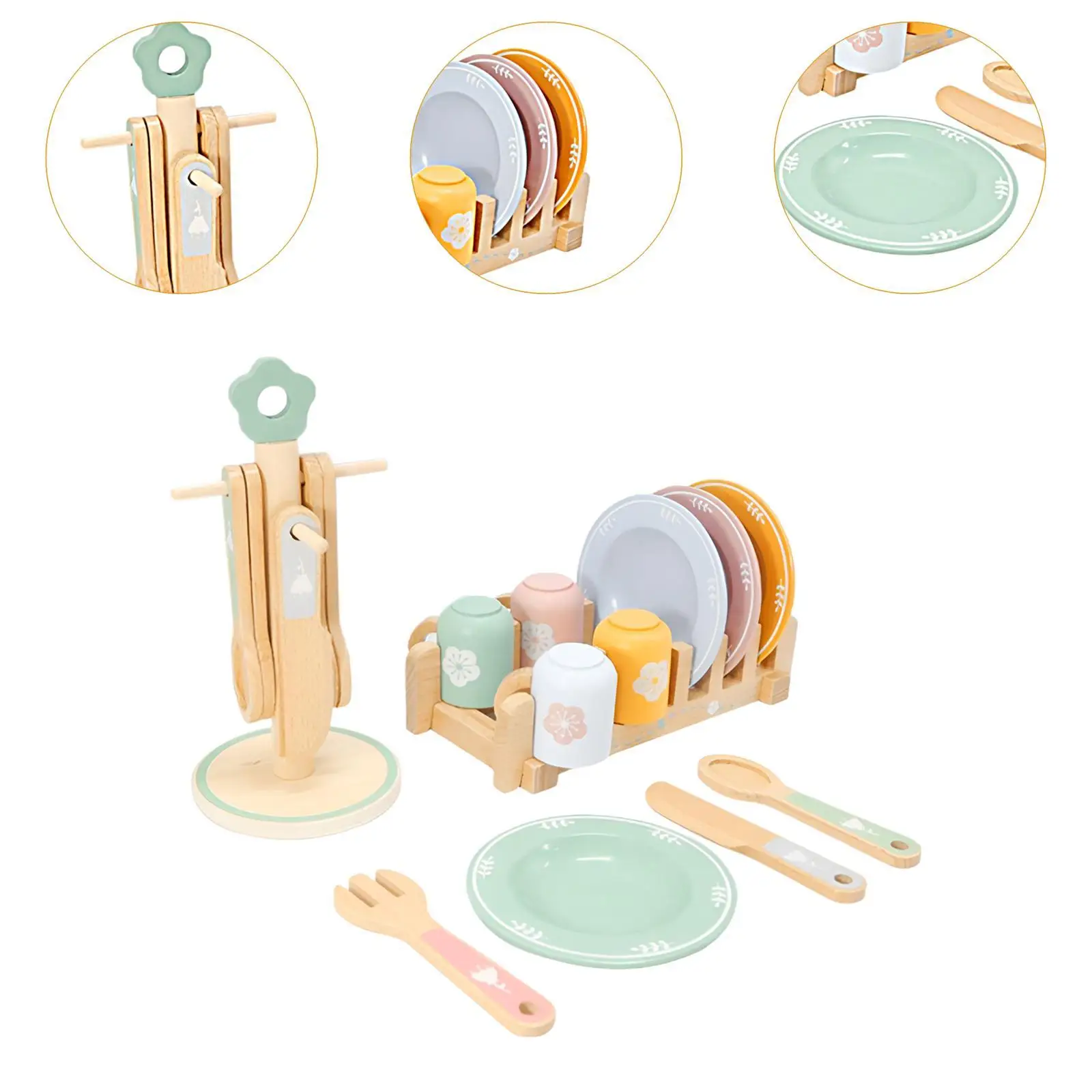 22Pcs Kids Play Wood Dish Playset Child Cookware Set for Boys and Girls Kids