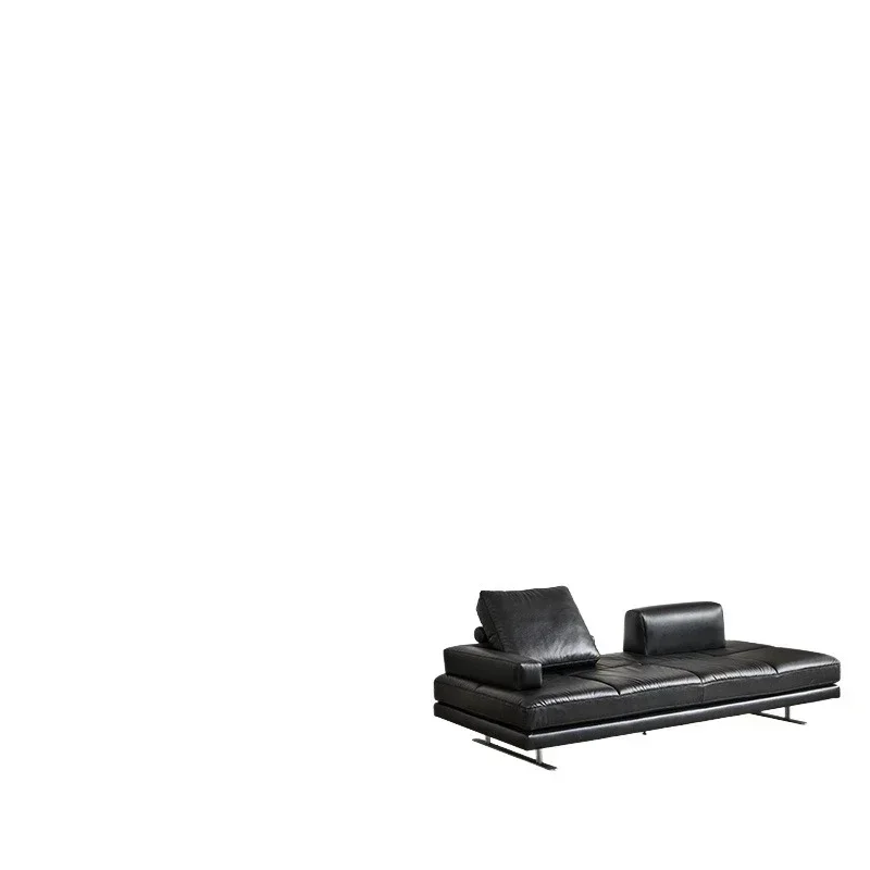 Platform sofa, leather sofa, new Italian light luxury black straight row sofa, medieval leather art sofa