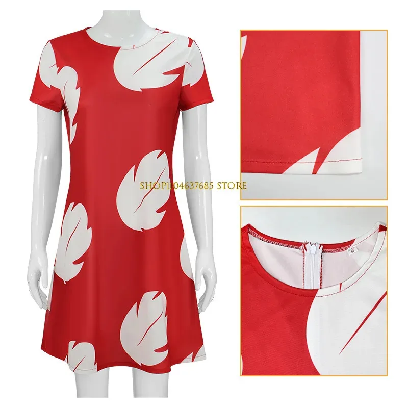 Lilo Cosplay Costume Pelekai Red Lilo Dress Lilo Costume Brooch Outfits Halloween Carnival Party Role Play Uniform for Women