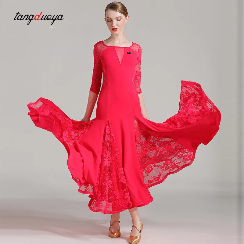 \1pcs/lot lace ballroom dance dress woman Middle sleeves waltz tango dance dresses standard ballroom dress