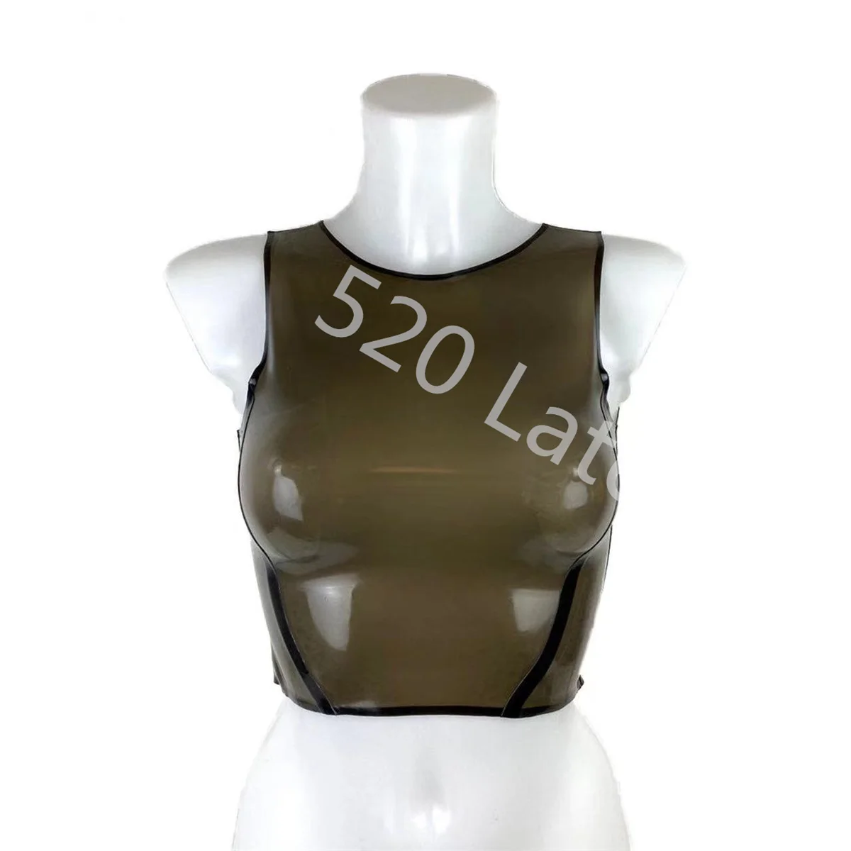 Handmade Latex  Rubber Cosplay Catsuit  Gummi Female Transparent Black Tops Sleeveless Vest Slim Front Zip Fit Customize 0.4mm