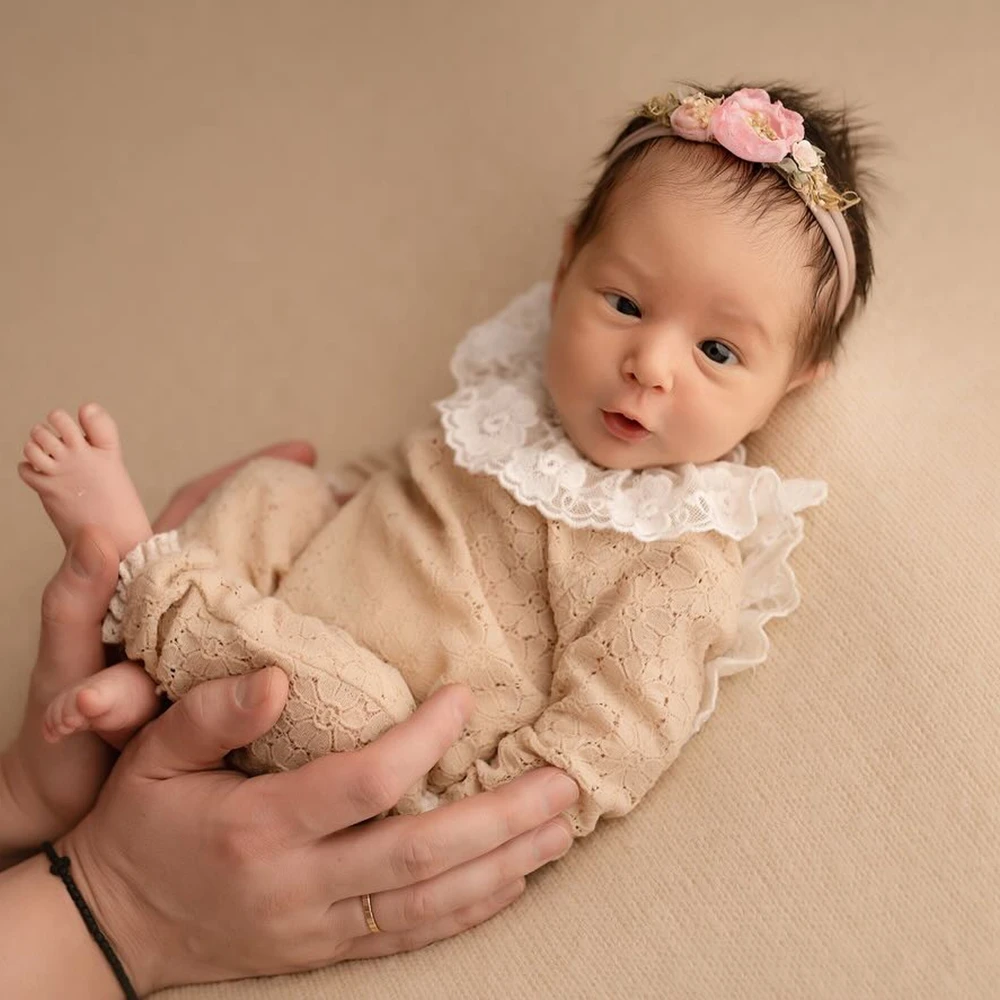 Newborn Photography Props Lace Romper Vintage Infant Photoshoot Outfit Studio Baby Clothes Jumpsuit Body Suit