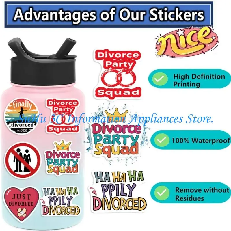  Humorous Divorce Art PVC Stickers Decals Set Waterproof Decorative Labels Suitable For Technology Gadgets And Stationery