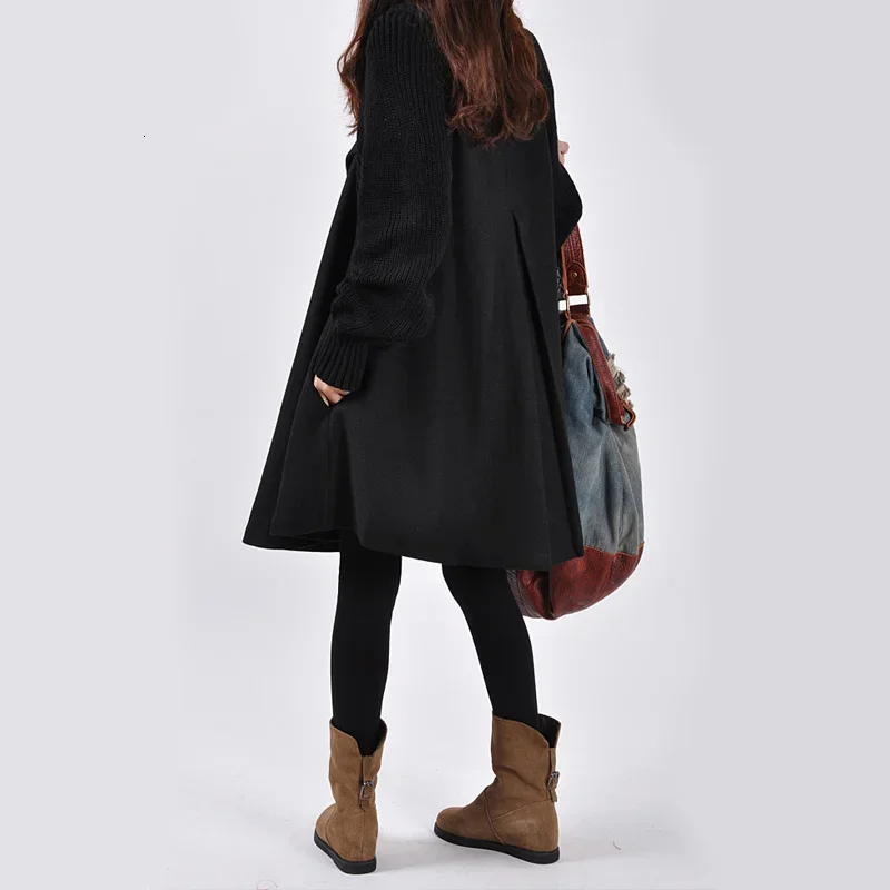 Woolen Trench Coat Women's Autumn Winter Oversized Long Loose Knitting Clothing Mid-length Single Breasted Woolen Coat Cloak
