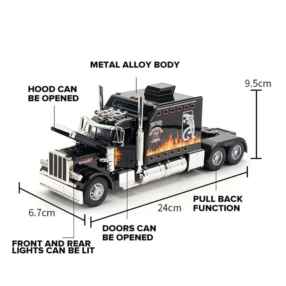 Metal Cars Toys Scale 1:24 Peterbilt 389 Container Trailer Lorry Diecast Alloy Truck Model for Boys Children Kids Toy Vehicles