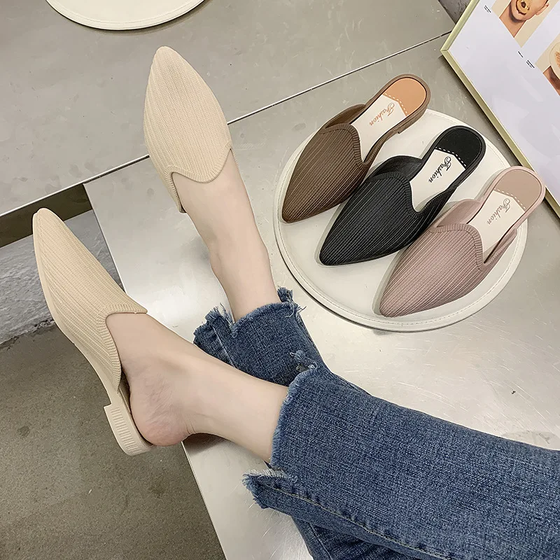 Women Slipper Pointed Closed Toe Mules Summer Beach Flat Shoes Muller Jelly Shoes Blue Shoes Slipper 2022 New Fashion Slipper