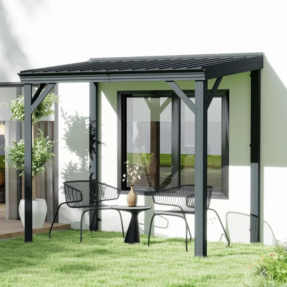 Lean to Gazebo,Outdoor Gazebo Pergola with Sloped Roof, Grey