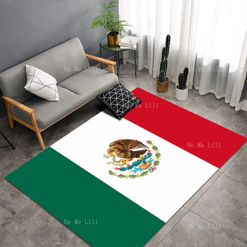 A Mexican Flag And A Hunting Eagle With A Snake In Its Mouth Non Slip Flannel Carpet By Ho MeLili For Home Decoration