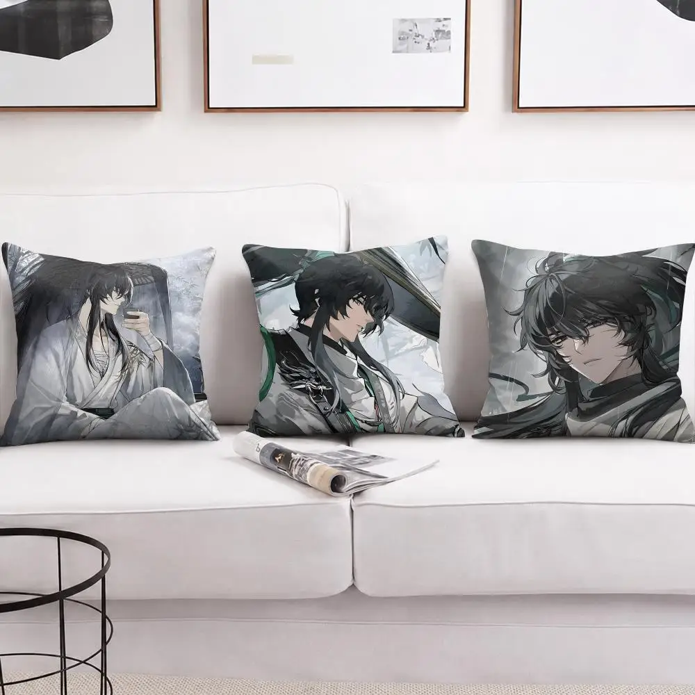 Qiuyuan Wuthering Waves Cushion Cover Short Plush Soft Double-Sided Printing Pillow Case Cozy Sofa Bedroom Home Decor Gift
