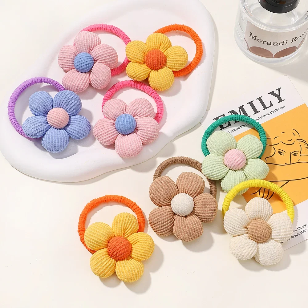 2Pcs/lot Lovley Flower Ponytail Elastic Hair Bands for Girl Children Hair Ties Cartoon Kids Hair Accessories Baby Headwear