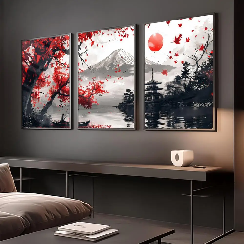 Japanese ink landscape painting Poster Removable Wall Sticker Mural for Living Room – Art Poster Home Decoration Decal