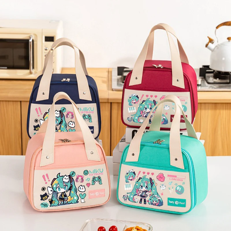 

Kawaii Hatsune Miku Figures Lunch Bag Insulated Bento Pack Portable Large Capacity Student Lunch Handbag Camping Picnic Food Bag