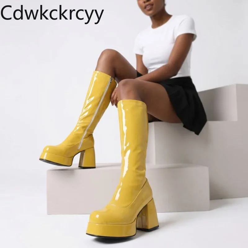 Herbst und Winter, neuer Stil, modisch, runder Kopf, Reißverschluss, prägnante Plattform, sexy Party-High-Heels, Damenstiefel, Größe 35-48