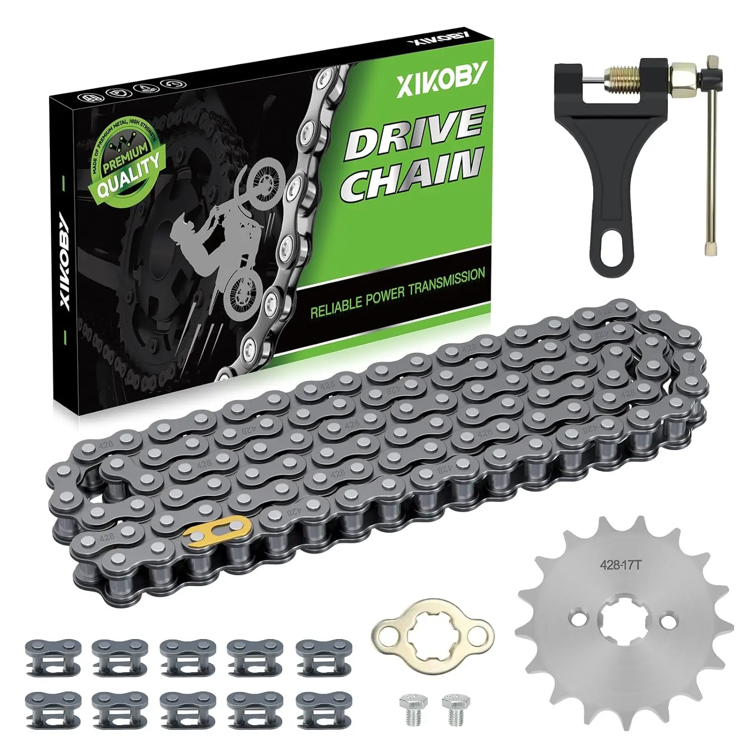 

428 Drive Chain 102 Links with 17T Front Sprocket for 50cc to 125cc Dirt Bikes, ATVs, Go Karts