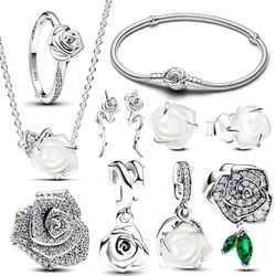 Sterling Silver 925 Rose in Bloom Clasp Snake Chain Bracelet Fit Original charm Necklace Earrings Women Jewelry Gift
