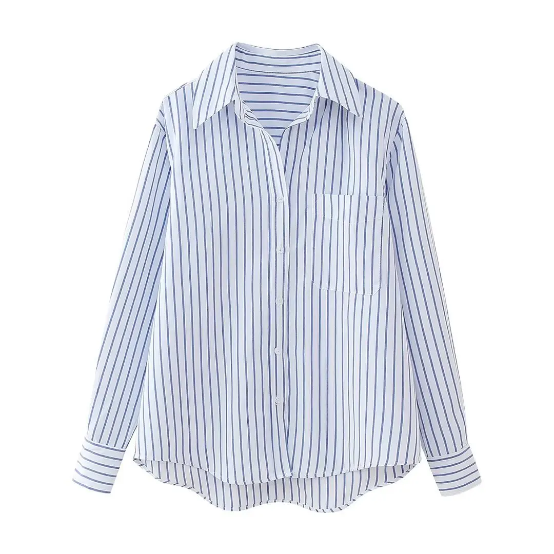 

Women's Classic Shirt 2024 Spring New Product Urban Casual Versatile Top Striped Long sleeved Shirt