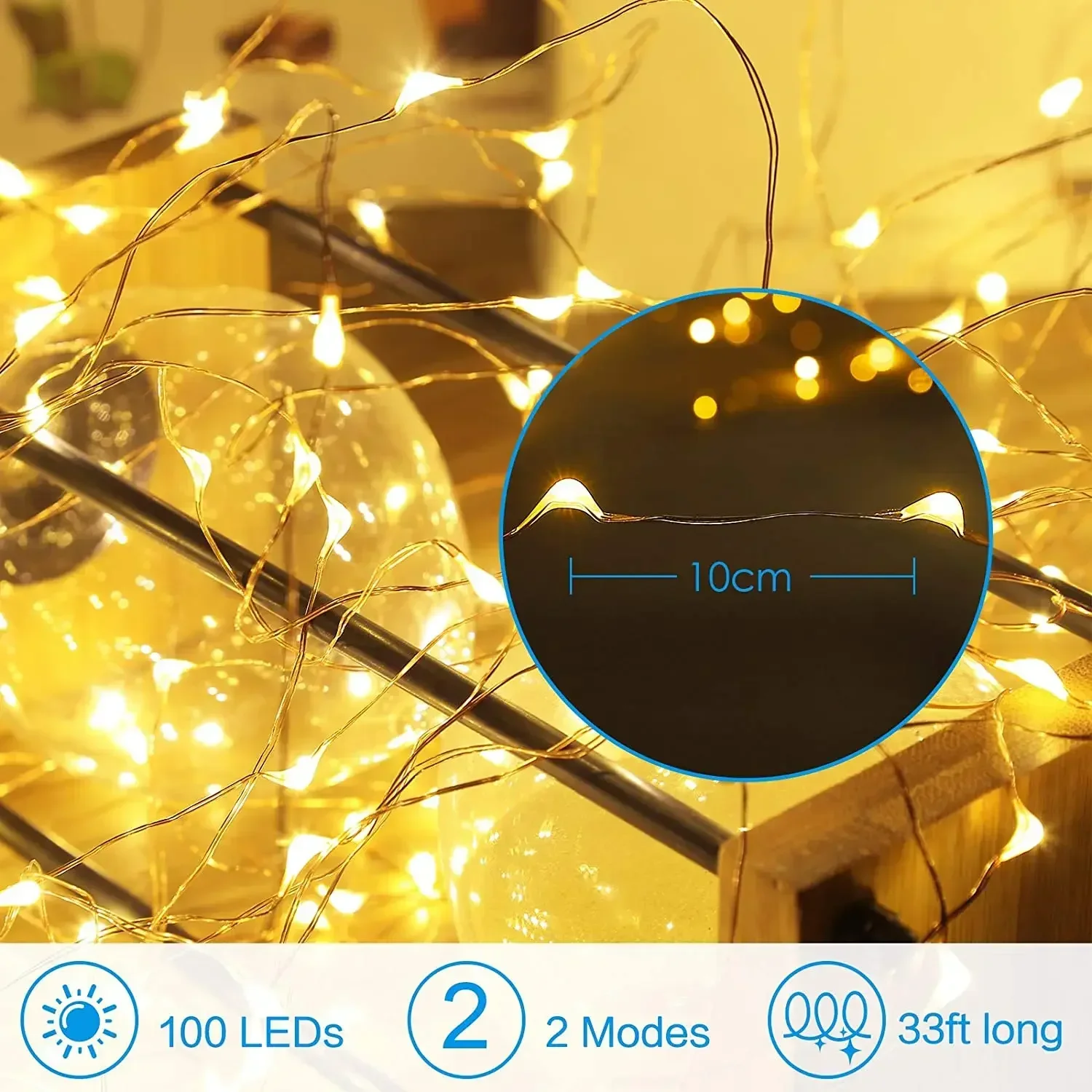 Guirnaldas de luces Led de 10M, cadena de alambre de cobre, lámpara para vacaciones al aire libre, guirnalda de árbol de Navidad, decoración para fiesta de boda, cadena de luces LED