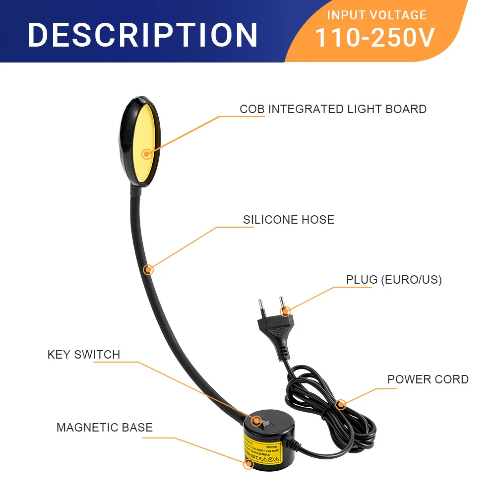 Luz LED para máquina de coser, lámpara de iluminación Industrial, ahorro de energía, Base magnética para torno de banco de trabajo, 6W/8W