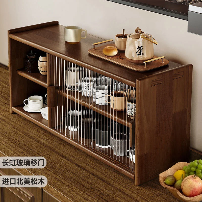 Solid wood walnut dining table, tea set, tea storage rack, desktop coffee tea cup rack, storage cabinet, sideboard