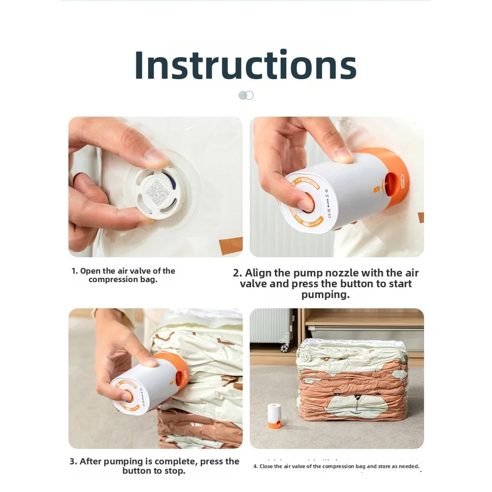 

Электрический вакуумный насос для беспроводных компрессионных мешков с всасыванием 4000 Па и двойным назначением для пылесоса и накачивания