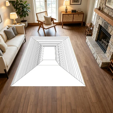 3D Visual Tunnel Perspective Carpet Floor Abstract Line Art Floor Carpet Non-Slip Home Room Decoration