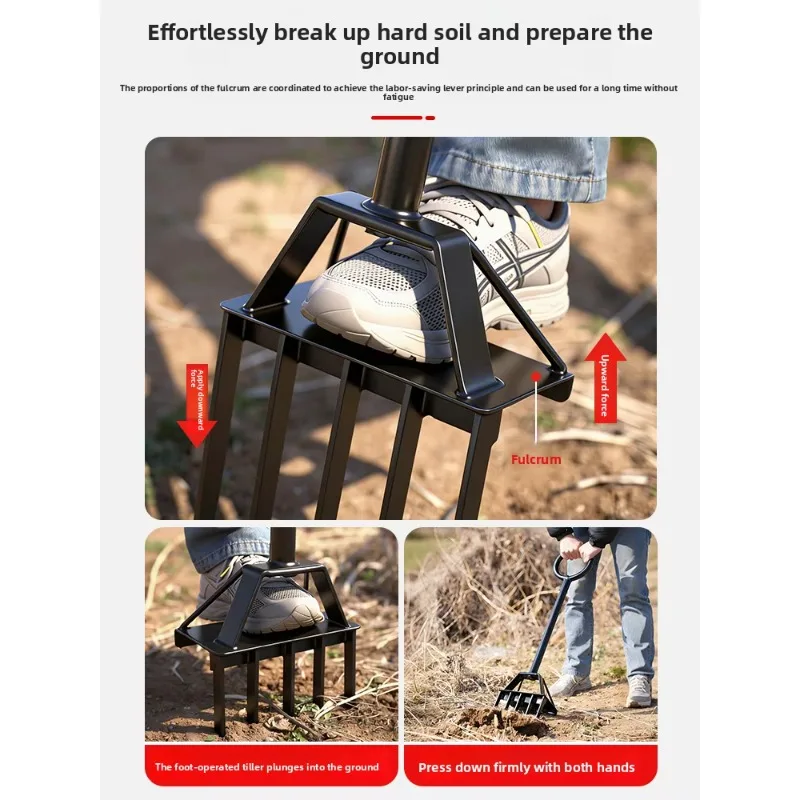 Deep Tiller Soil Loosening Tool Steel Fork Hoe Shovel Farm Agricultural Tool for Digging & Land Reclamation