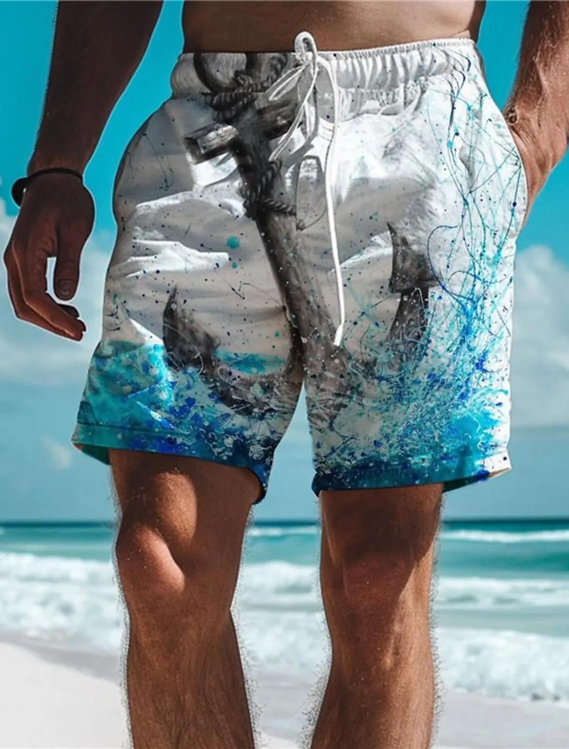 

Men's Board Shorts Swim Shorts Swim Trunks Drawstring Elastic Quick Dry Short Beach Hawaiian Casual Black White Micro-elastic