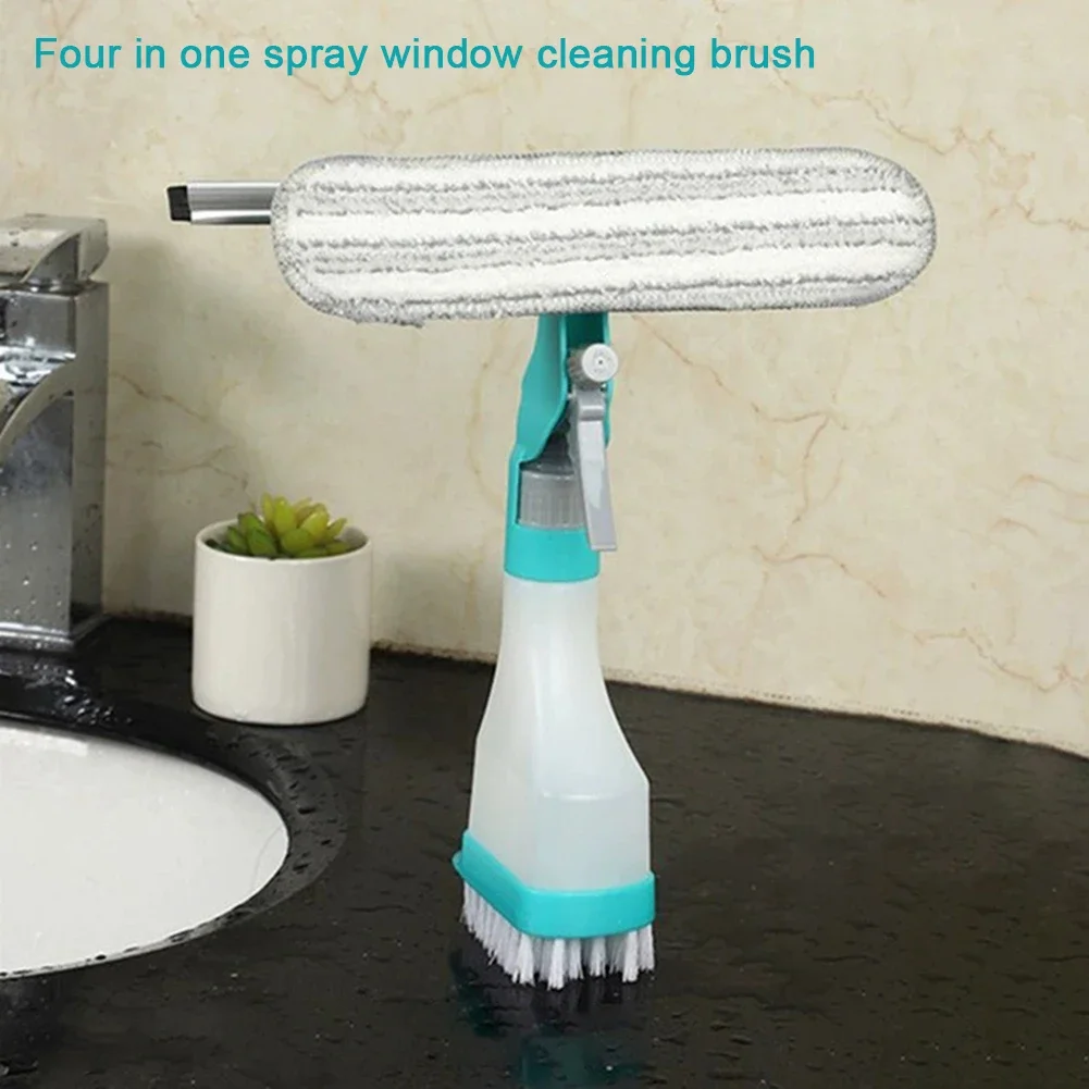 4 in 1 Spray Window Cleaning Brush,Multi-Functional Double-Sided Glass Squeegee Set,Non-Slip Handle Sponge Scrub for Mirror Door