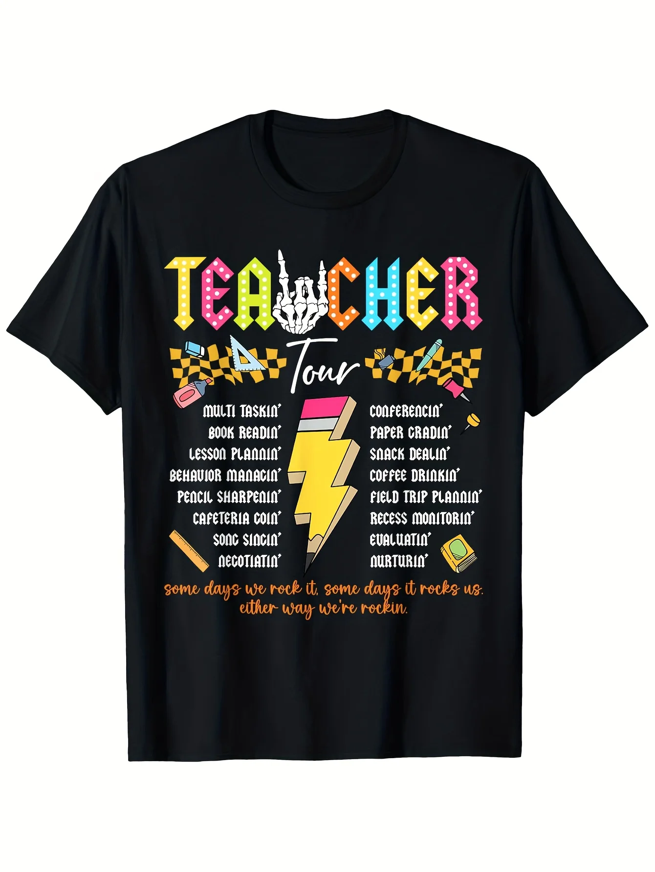 Funny Teacher Tour T-Shirt with School Subject Areas & Pop Culture References - Vintage 80s/90s Retro Music Graphic Tee for Educators, Back to School Party Outfit
