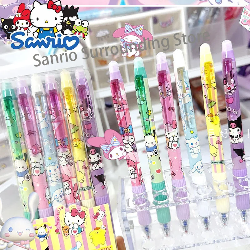 

6Pcs Sanrio Erasable Gel Pen Cinnamoroll Kuromi 0.5 Blue Student Writing Quick-drying Kawaii School Supplies Pencils Gel Pens