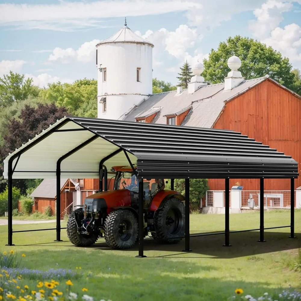 12X20 FT Carport, Heavy Duty Carport Canopy with Galvanized Steel Roof and Frame, Metal Carport Upgraded Extra Large Garage