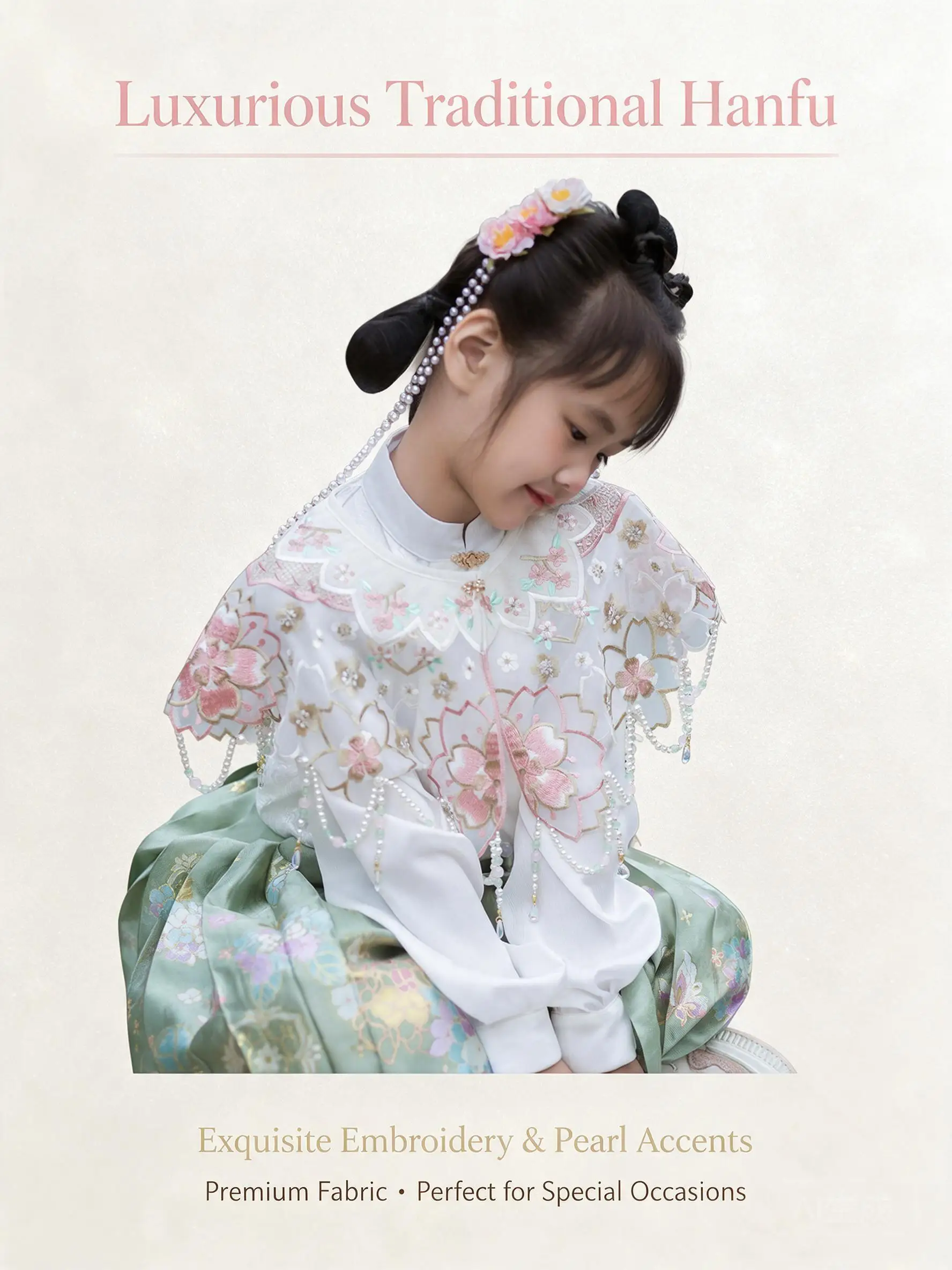 Kids Embroidered Floral Cloud Collar Chinese Hanfu False Collar Beaded Tassel Shawl Accessories For Girls Qipao Ma Mian Skirt