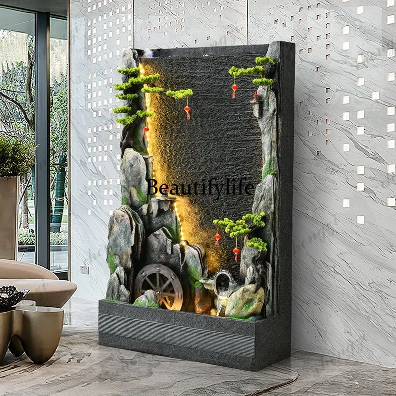 Water curtain wall, flowing water wall landscape to attract wealth fountain circulating water, decoration large ornament